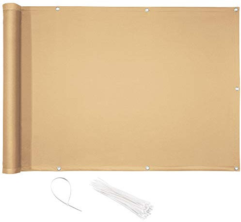 CelinaSun Brise-Vue Balcon 0,9 x 4 m PES Polyester Beige Sable Brise-Vue pour Balcon paravent bâche Jardin Balcon œillets Serre-câbles imprégné