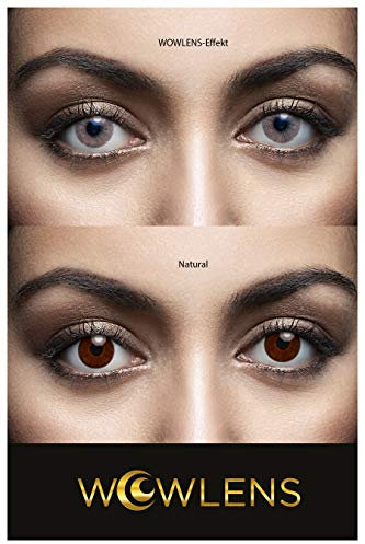 WOWLENS Sehr stark deckende und natürliche graue Kontaktlinsen farbig SYDNEY GREY + Behälter I 1 Paar (2 Stück) I DIA 14.00 I 0.00 Dioptrien I ohne Stärke
