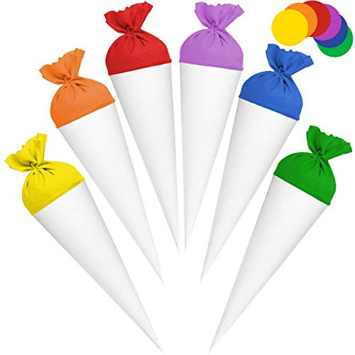 alles-meine.de GmbH 5 Stück Schultüten - 35 cm - einfarbig weiß - Filz - Abschluß - bunter Farb-Mix - Rohling - Basteltüte - Zuckertüten - rund - Dekoschultüte - Deko - Schultü..