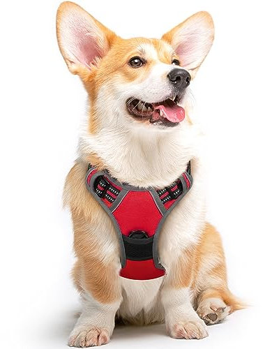 Eagloo Hundegeschirr mittelgroße Hunde, Anti Zug Hundegeschirr mit Reflexstreifen und Kontrolle, Verstellbar, Einstellbar und Langlebige Brustgeschirr Hund, Geeignet zum Gehen und Joggen, Rot, M