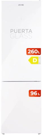 EVVO Frigorífico Combi F60W Glass, 247 l + 94 l, Blanco, Puerta de cristal, No Frost