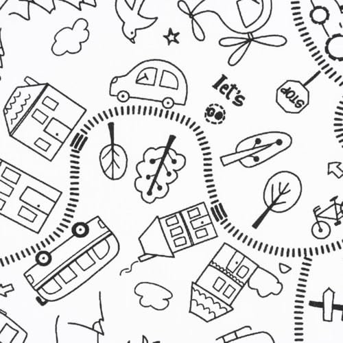 SCHÖNER LEBEN. Baumwollstoff Ausmalstoff Route Häuser Straße weiß schwarz 1,5m