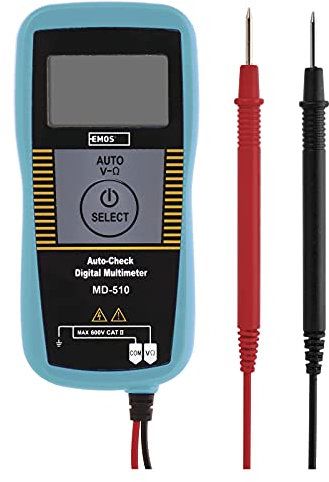 EMOS Digitaler Multimeter mit Messspitzen, AC/DC/Widerstand Auto-Check CAT II Spannungsprüfer, Volttester, Spannungstester mit Batterie, M3252, Blau