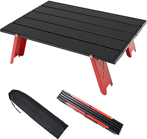 AKOFIC Table Pliante de Camping, Table en Aluminium Mini Pliable Portable Légère avec Sac de Transport, Petite Table d'Appoint Enroulable Pratique pour Barbecue Pique-Nique Plage Voyage (Rouge)