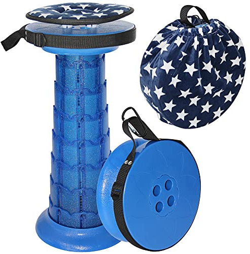 ALEVMOOM 20.4 Portable Folding Stool&Chair with Cushion and Bag with 440lbs Load Capacity Retractable Collapsible Foldable Telescopic Stool for Fishing Camping Hiking Adjustable Lightweight (Blue)