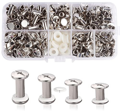 JJWNMLL 120 Set Chicago Schrauben Bindeschrauben, 4 Größen Schrauben Nagel Nieten Schraube Post Metall Niet Knopf Kreuz Kopf Chicago Schrauben Kit für Leder Handwerk Gürtel Geldbörse Dekoration