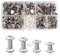 JJWNMLL Set di 120 viti Chicago per rilegatura in argento, 4 misure per rivetti per unghie in metallo con bottone Chicago, kit di viti Chicago per pelle, decorazione per cinture, portafogli