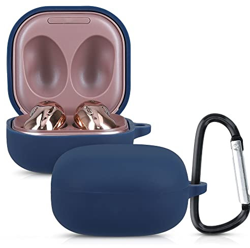 kwmobile Custodia Silicone Cuffie Compatibile con Samsung Galaxy Buds 2 Pro/Buds 2 / Buds Live Cover - Custodia Porta Auricolari con Moschettone - Case blu scuro