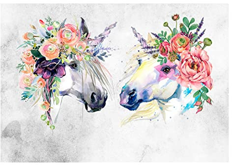 Fototapete Pferde Mädchen weiß Pferd Einhorn Wohnzimmer Kinderzimmer Vlies Tapete Wandtapete Latexdruck UV-Beständig Montagefertig (14126, V8 (368x254 cm) 4 Bahnen)