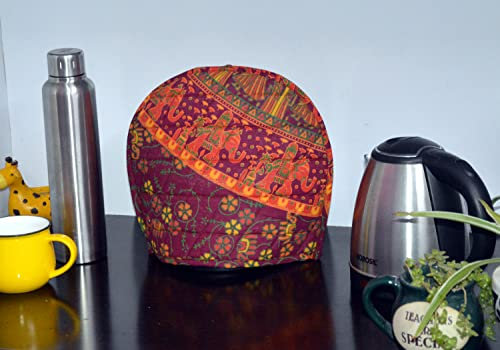 Indian Cotton Maroon Elephant Printed Abstract Tea Pot Decor Cover Creative Tea Cozy Attractive Traditional Printed Cotton Tea Cozy