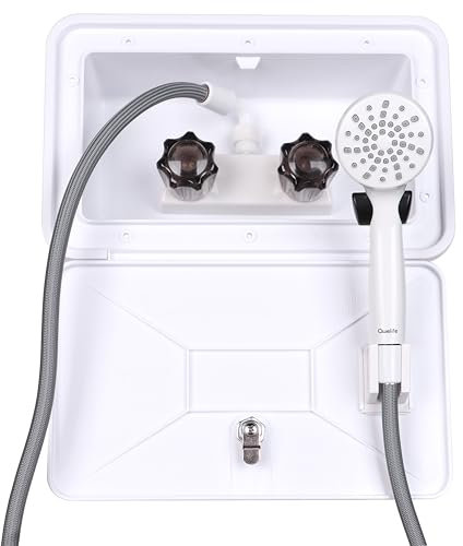 Awelife Kit doccia esterna per camper, facile da installare, con tubo a spirale a prova di perdite, ricambio diretto per camper, furgoni, rimorchi da viaggio, camper e barca, bianco