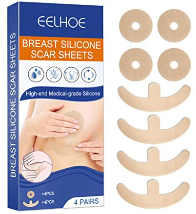 Silikon-Narbenblätter Brust, Narbenentfernungsblätter, 4 wiederverwendbare Areola-weiche Streifen und 4 Ankerblätter, Narbenstreifen-Pads Akne, Keloid, C-Abschnitt