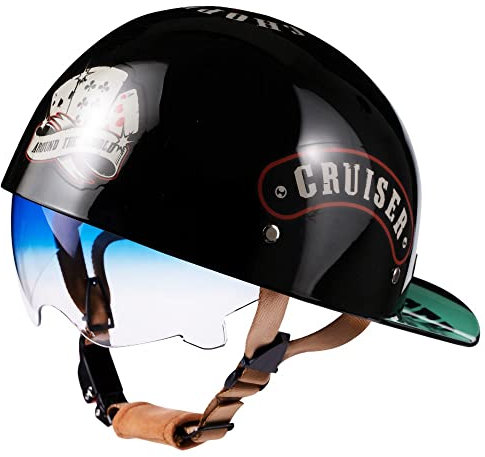 Mezzo Casco Moto Casco Aperto con Occhiali, Retro Casco per Moto, Certificazione ECE, Aspetto Unico E Raffinato, Adatto A Uomini E Donne Adulti, Fodera Comoda E Traspirante