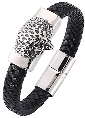 Leder Armband Männer, Herren-Armband Raptor Eagle Head Geflochtenes Lederarmband Herren Armband Leder Schwarz Geburstag Geschenk für Männer