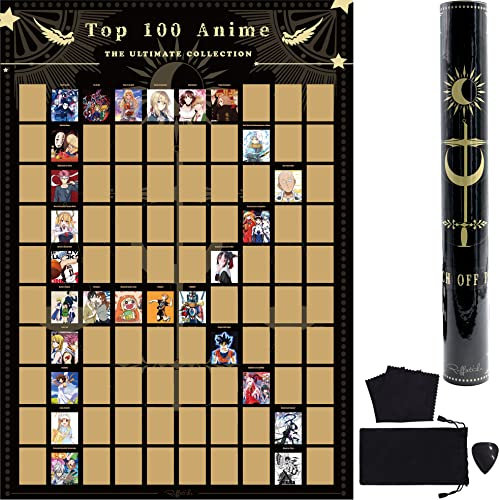 Roffatide 100 Anime Scratch Off Poster Japanische Animation von All Time Collectibles Eimer Liste mit Kratzwerkzeug Verpackte Tube Geschenk für Anime Fans (16.5 x 23.4)