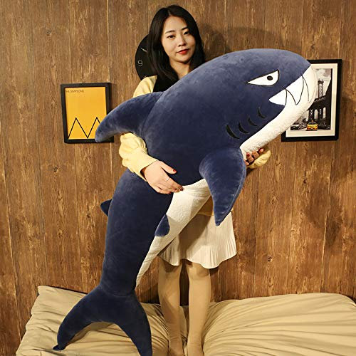 60-100cm Wilder Hai Puppe Plüschtier groß Junge und Mädchen Schlafpuppe Kissen Puppe langes Kissen 1 Meter dunkelblauer Hai
