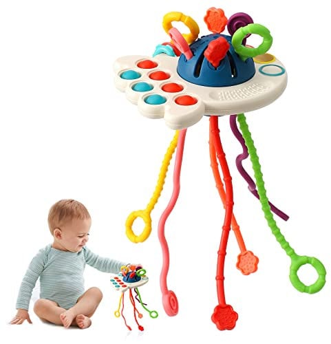 Montessori-Spielzeug, Silikon-Zugschnur-Aktivitätsspielzeug, sensorisches Spielzeug für Kleinkinder, Reisespielzeug für Babys, Geschenk zur Entwicklung feinmotorischer Fähigkeiten für 18 Monate+