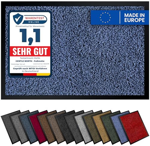 Gentle North Hochwertige Fußmatte blau 60x80 groß für Innen & Außen - Schmutzfangmatte rutschfest, waschbar & wetterfest - Fussmatte für Eingangsbereich & Aussenbereich - Läufer Flur dünn