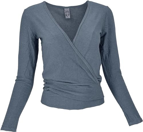 GURU SHOP Wickelshirt, Pullover, Wickeljacke, Yogashirt - graublau / / Variante: Größe: M