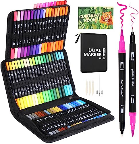Sonlaryin Dual Brush Pen Set, Pinselstifte 72, Fineliner Set, Filzstifte Dicke und Dünne für Kinder, Handlettering Stifte für Kalligraphie Aquarellpinsel Manga, Malen, Malstifte für Erwachsene