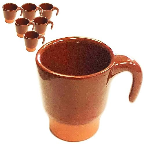 Acan Tradineur - Pack de 6 pocillos de barro para queimada, tazas para vino, licores, diseño tradicional, artesanal (Marrón - 100 ml - 6 x 6,3 x 8,5 cm)