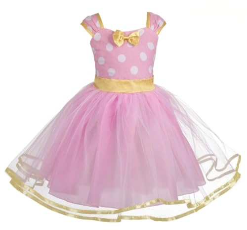 Lito Angels Princess CostumeFancy Dress Up Costume with Mouse Ears Hair Hoop for World Book Day Kids Girls, Halloween Birthday Party Mini Polka Dot Tulle Skirt, Age 6-7 Years (Tag Number 150), Pink
