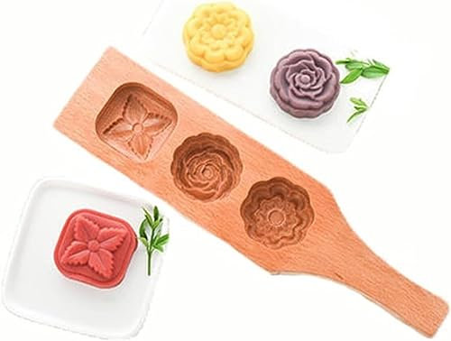 Mid Festival Moon Cake Mould，Flower Pattern Mooncake Mold, 3 Capacities Flower Wooden Mooncake Mold, Making Mung Bean Cake Ice Skin Baking Tools, for Homemade Mooncake, Muffin, Pumpkin Pie Cookie ( Co
