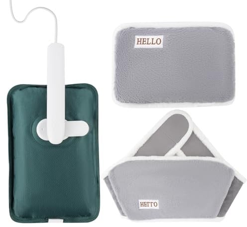 hYwecy Wiederaufladbare Elektrische Wärmflasche Mit Soft-Touch-Gürtel und Warmen Handschuh Tasche, Heißes Wasser Tasche für Hals, Taille, Krämpfe, Schultern Schmerzlinderung(Grey)
