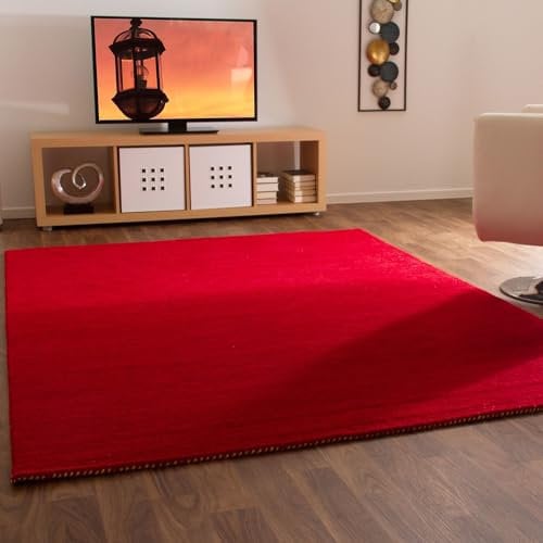 Steffensmeier Gabbeh Teppich Nomade | Wolle (Schurwolle), Rot, Größe: 240x340 cm Kurzflor Teppich für Wohnzimmer, Flur, Ethno Look