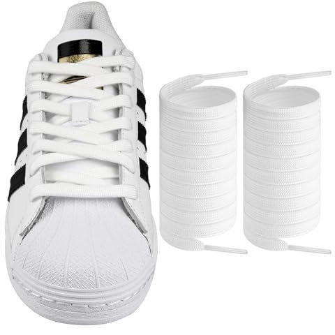 Endoto Cordones para Adidas Superstars Grand Court, Agujetas cordón de repuesto planos gruesos para zapatillas Shoelaces Laces (Blanco, 55 pulgadas)