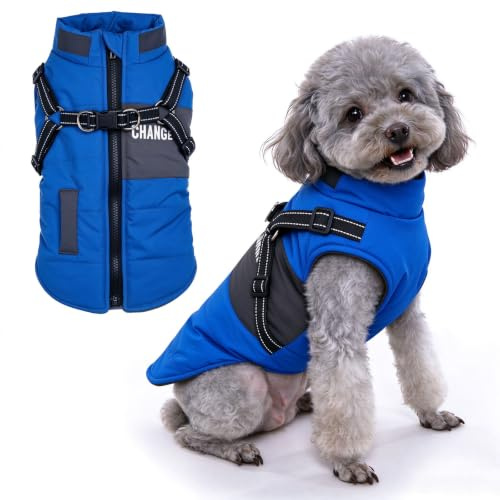 Lairle Hundejacke Winter, atmungsaktiv & wasserdicht - Hundegeschirr mit Reflektorstreifen - Warme Hundekleidung für kleine und mittelgroße Hunde & Welpen
