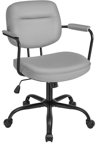 SONGMICS Homeoffice-Stuhl, Schreibtischstuhl, Schminkstuhl, PU, Drehstuhl, ergonomischer Bürostuhl, Armlehnen, Wippfunktion, höhenverstellbar, für Büro, Homeoffice, Taubengrau OBG033G01