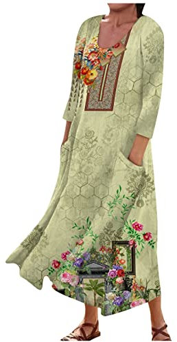 Erstkommunion Kleid Mädchen Longtops Damen Sommer Swing Loungewear Elegante Ohne Ärmel Rundhals mit Taschen Gelb M
