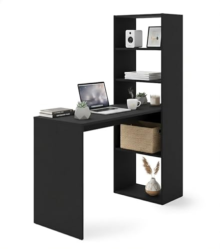 Homlando Schreibtisch mit Regalen, Moderner Computertisch mit Bücherregal, Computertisch Arbeitstisch, Arbeitstisch für Home Office, Harmony 120 cm Schwarz Matt