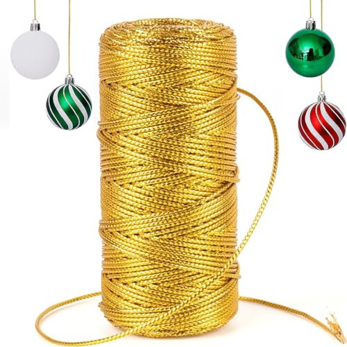 Aililong Cordoncino dorato, 1,5 mm, 100 m, non elastico, per artigianato, decorazioni di nozze e imballaggio, filo dorato in robusto filato di poliestere con una bella lucentezza