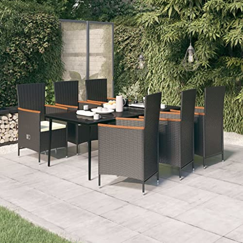 MNISDFL Gartenlounge Biertischgarnitur Terrassenmöbel 7-TLG. Garten-Essgruppe mit Kissen Schwarz