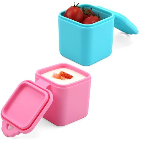 LUTER 2 Piezas Recipientes para Salsas para OmieBox Lonchera, a Prueba de Fugas Vasos para Salsa Pequeños Silicona Recipientes para Condimentos con Tapas para Escuela Picnic Viajes (Rosa, Cian)