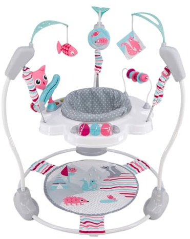LADIDA Stationary Jumper Jumperoo Baby Activity Centre with Interactive Toys- 360° Rotating Seat, Musical Toys, and Adjustable Heights (Nordic Forest Pink)