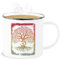 Emaille Becher Blechbecher - Yoga - Tassen - Lebensbaum mit Om Zeichen Leben Wachstum Verbundenheit Meditation Innere Ruhe - 300 ml - Weiß Silber - joga spirituell tasse mandala baum des lebens