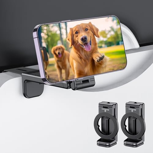 PROfezzion Magnetic Airplane Phone Holder for MagSafe, iPhone 17, 16, 15, 14, 13, 12 & All Phones, Handsfree Phone Mount for Seat Tray Table, Pocket Size Travel Essentials Accessories (2-Pack Black)