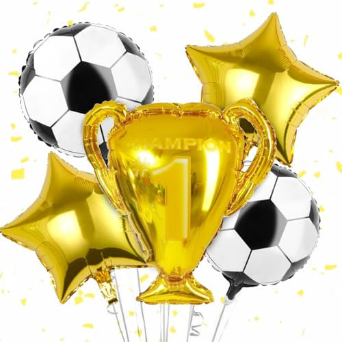 5 Ballons Football, Ballon En Aluminium Trophée, Décoration Football Anniversaire Enfants, Décoration De Champion Football Pour Jeunes Enfants Anniversaire Championnat Monde Fête De Jour Match