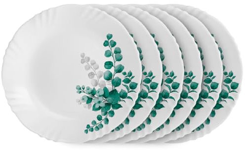 KRISHANA EXPORT STORE Imperial Aqua Leaves Lot de 6 assiettes plates en verre opale, 27,9 cm, blanc