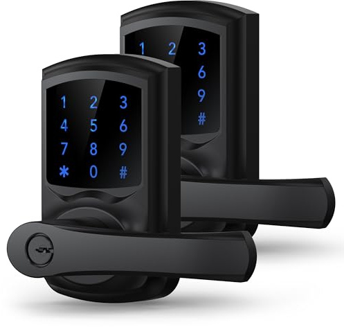 Keypad Keyless Entry Door Lock with Handle Smart Digital Deadbolts 2 Pack | 20 User Codes & 2keys Passage Vacation Mode Privacy Protection 5S Auto-Lock, Simple 15-min Install– Fits Most Standard Doors