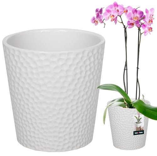 KOTARBAU® Blumentopf Weiß Keramik glasiert ⌀ 9,5 cm Höhe: 11 cm Orchideentopf Keramik Blumentöpfe Keramik Blumentopf Keramik Pflanztopf Blumentopf modern Blumentöpfe Zimmerpflanzen