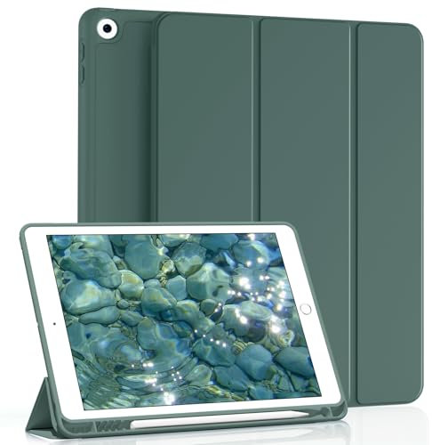 MUDROCK Hülle für iPad 9. / 8. / 7. Generation, Hülle mit Stifthalter für iPad 10.2 Zoll Modell 2021/2020 / 2019, Ultradünne TPU Schutzhülle, Automatischer Schlaf/Aufwachen, Grün