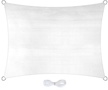 Jardinion Sonnensegel rechteckig 3 x 4 m Weiß - 95% Schattierung, luftdurchlässiges Schattennetz HDPE 180 g/m², Schattiernetz mit Ösen & 6 m Seil, 97,5% UV-Schutz Terrasse/Garten