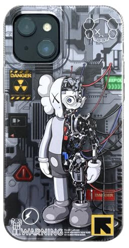 OPHK Schutzhülle für iPhone 14 und iPhone 13, glänzend, silberfarben, mit trendigem Cartoon-Roboter-Design, IMD Laser-Silikon-Schutzhülle für die Rückseite