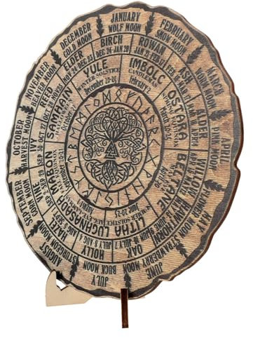 SEWACC Wheel Of The Year Wood Sign with Stand Sabbats Pagan Witch Sign Tree of Life Calendar Vintage Celestial Sign Pagan
