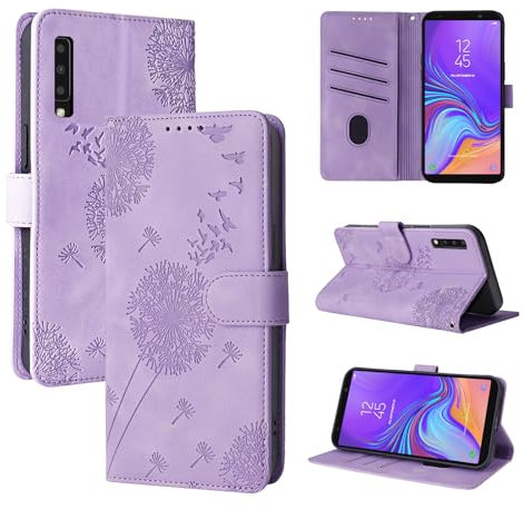 Rostsant Handyhülle für Samsung Galaxy A7 2018 - Löwenzahn PU Leder Flip Case Brieftasche Tasche Hülle Magnetisch - Violett