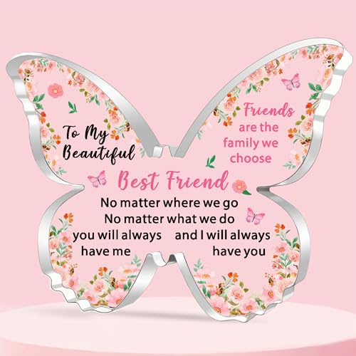JETTOP Schmetterlings-Plakette für beste Freundin, Geschenk für beste Freundin, Freundschaft, Geburtstag, Weihnachten, Acryl, Friends are The Family We Choice